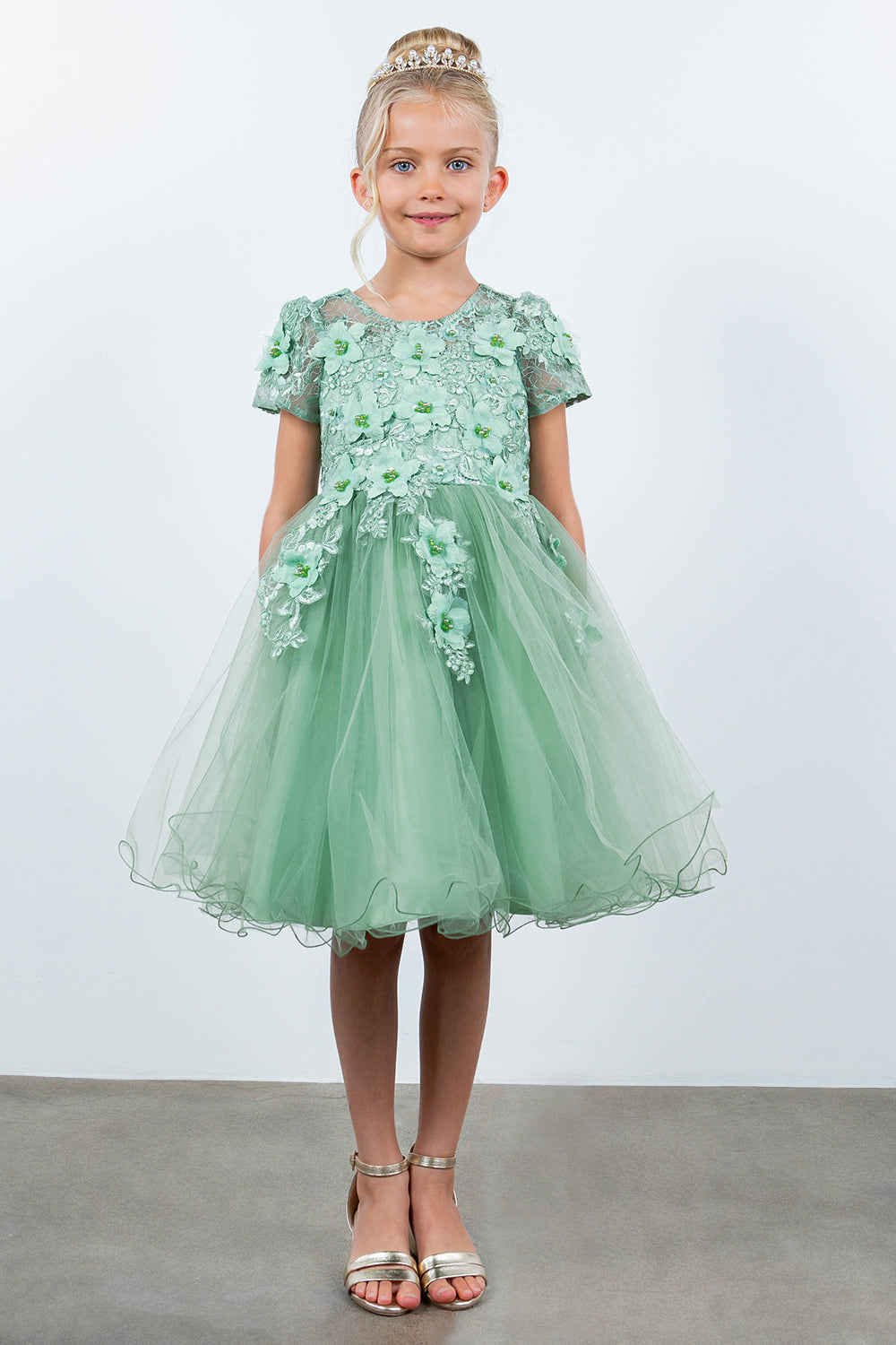 Flower Girl Dresses Short 3D Floral A Line Flower Girl Dress Sage