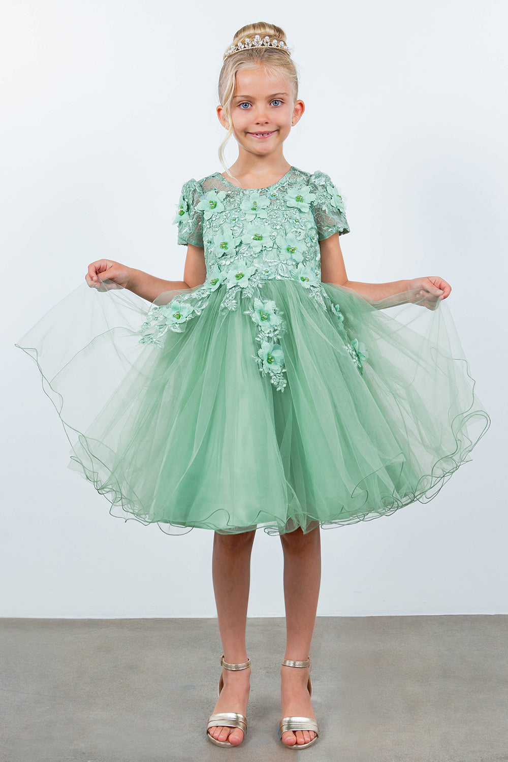 Cinderella Couture 9133 Short 3D Floral A Line Flower Girl Dress