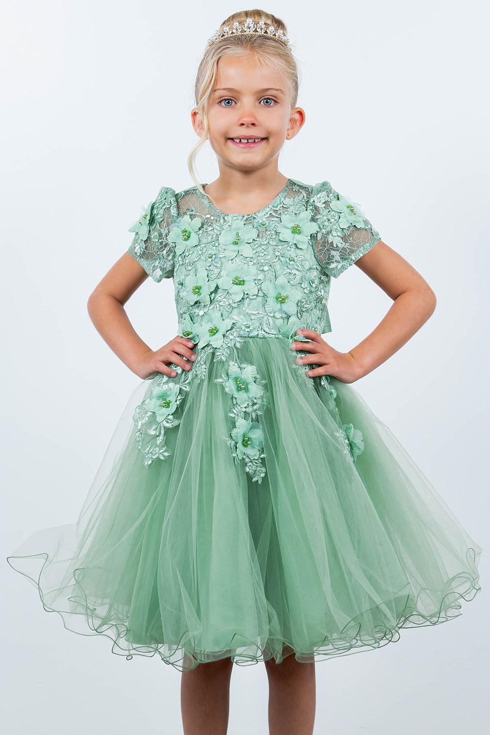 Cinderella Couture 9133 Short 3D Floral A Line Flower Girl Dress