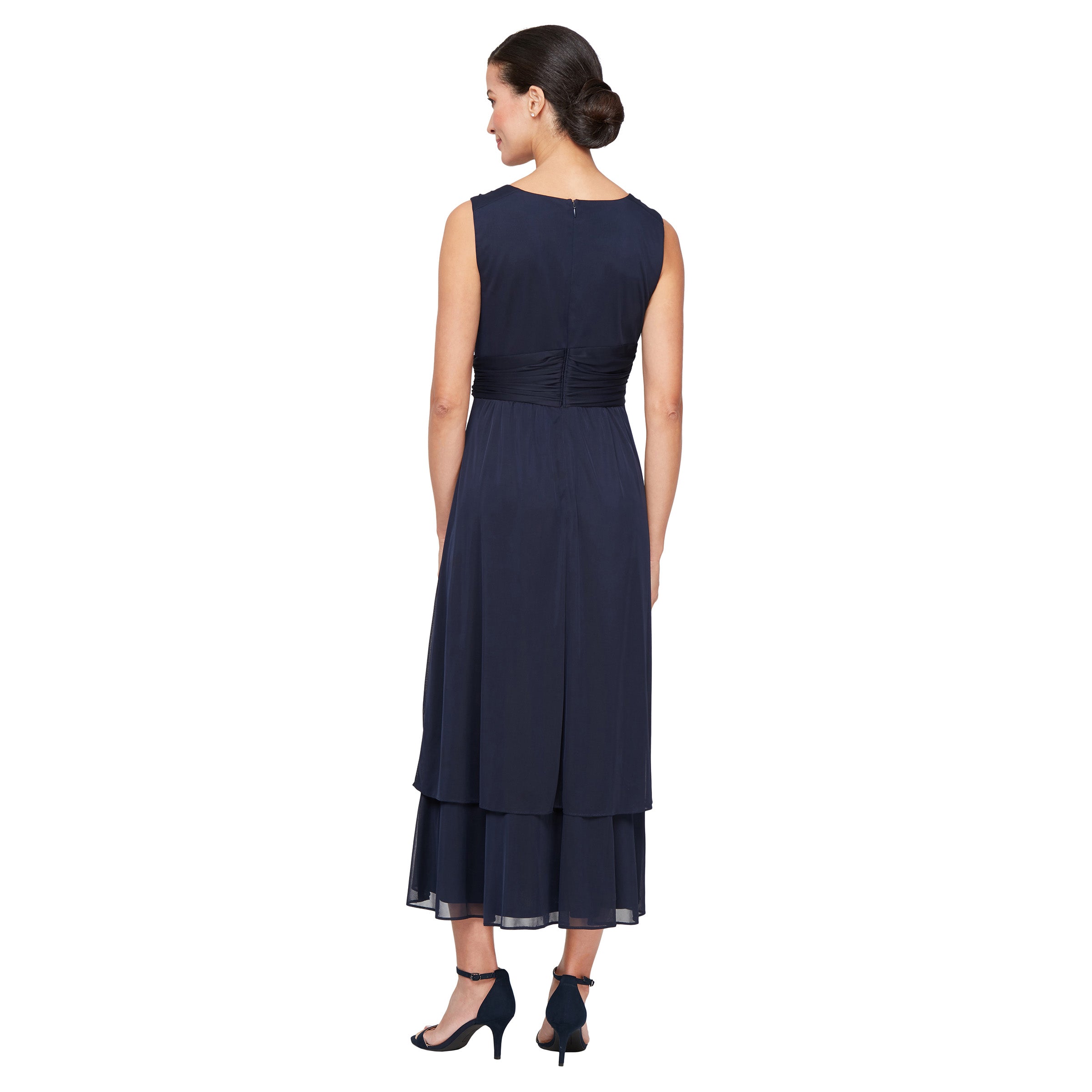 Formal Dresses Mother of the Bride Formal Jacket Tea Length Dress Navy