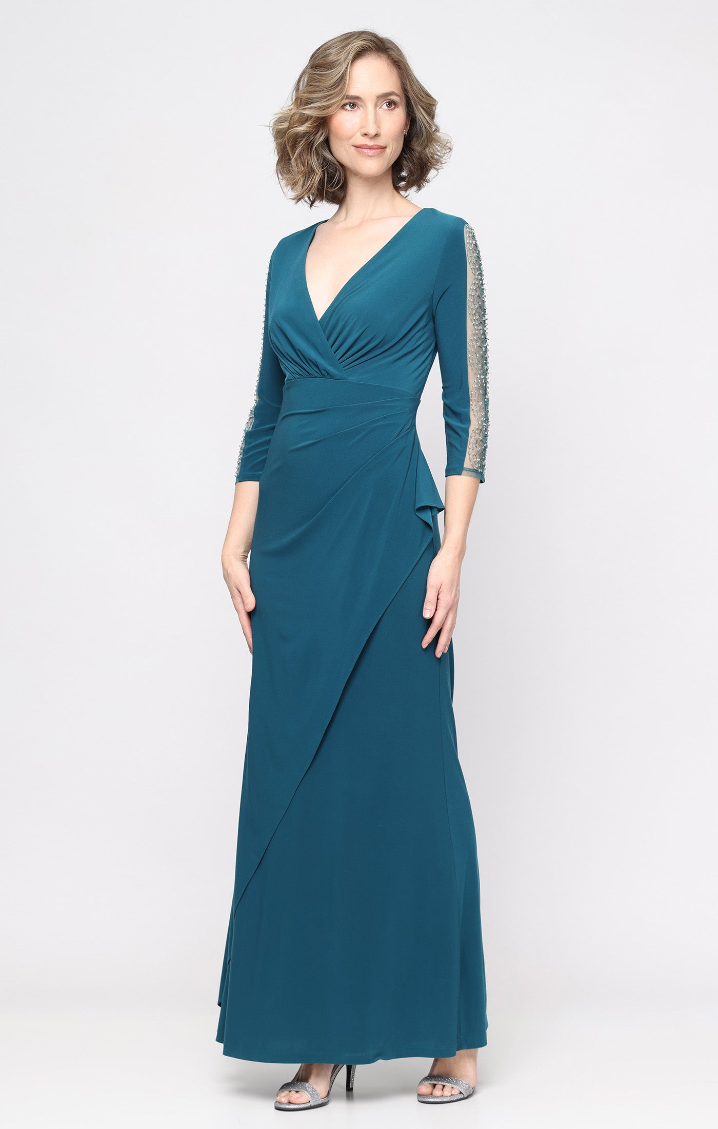Mallard SL Fashions 9235280 V-Neck Floor-Length Jersey Evening Dress Beaded