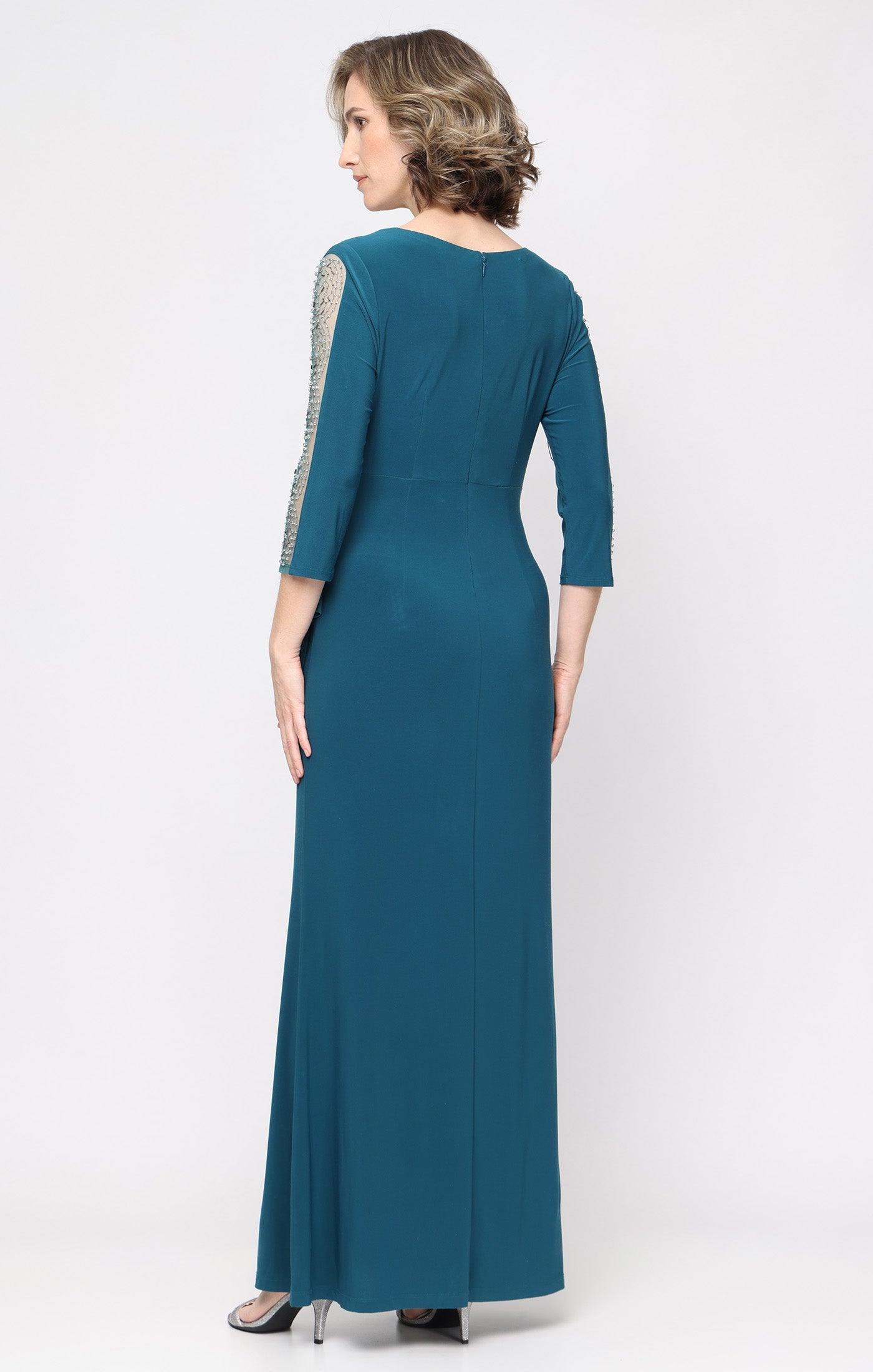 Mallard SL Fashions 9235280 V-Neck Floor-Length Jersey Evening Dress Beaded