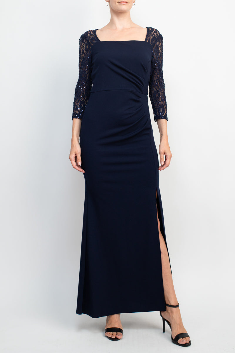 SL Fashions SL9137210 Long Pleated Slit Formal Dress