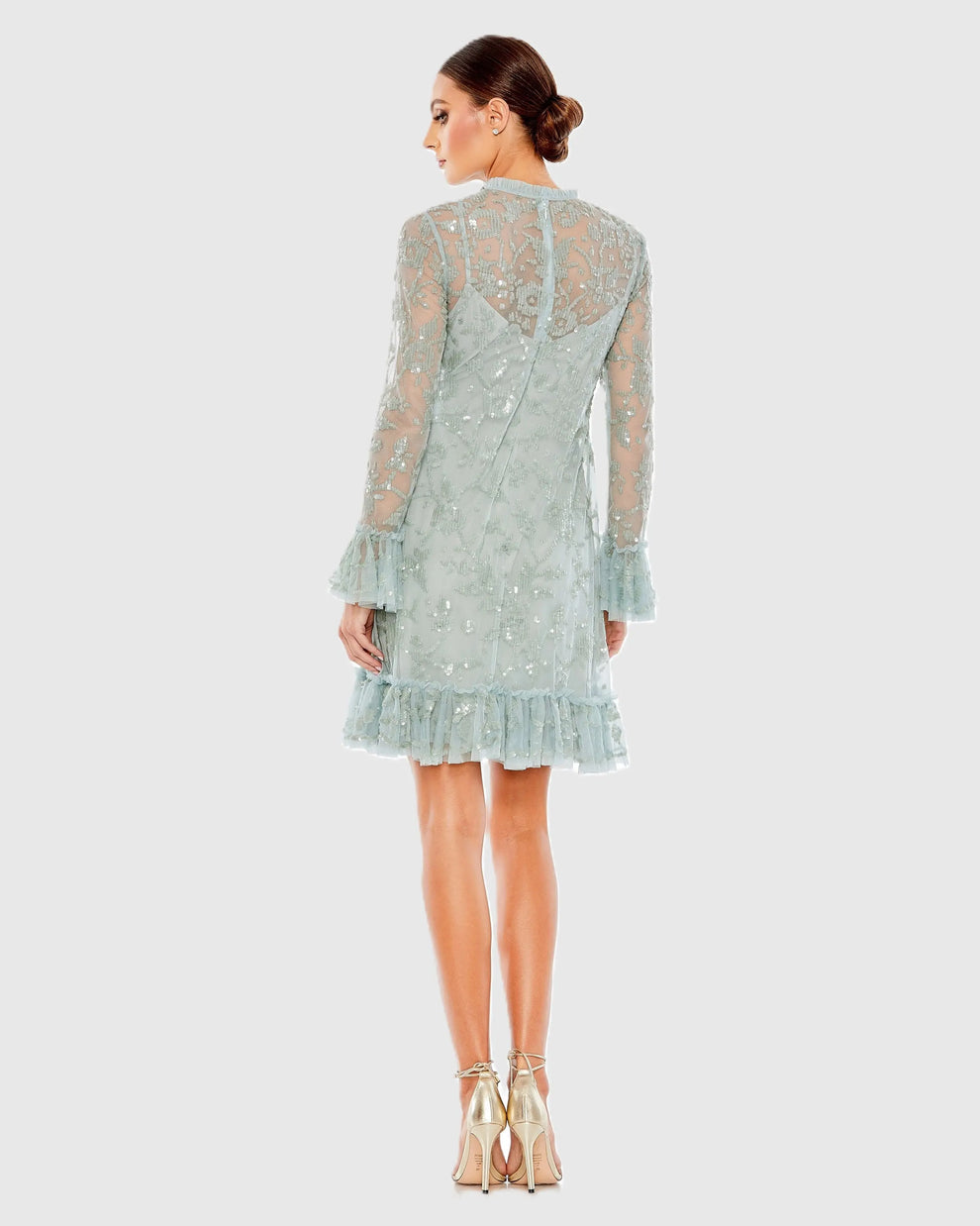 Crew/High-Neck Knee-Length Lace Cocktail A-Line Mac Duggal 9139