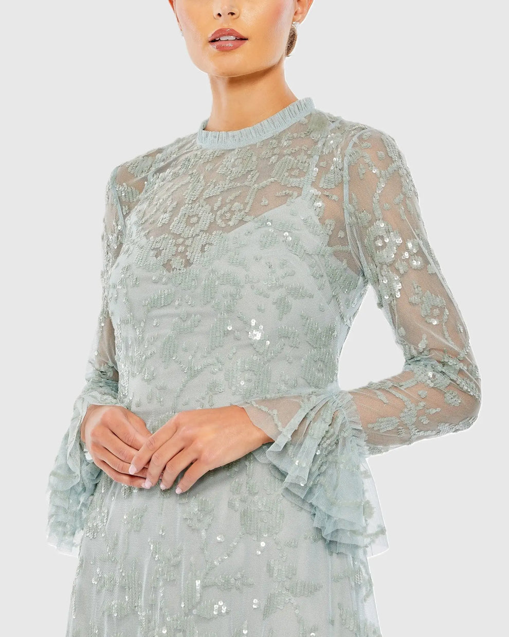 Crew/High-Neck Knee-Length Lace Cocktail A-Line Mac Duggal 9139