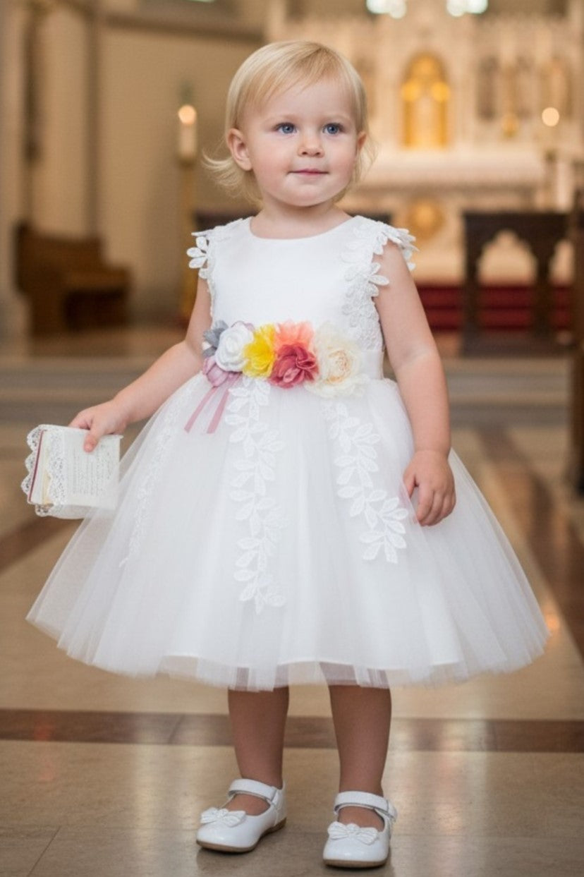 Jewel Neck Cap-Sleeve Tulle Baby Flower Girl Dress Cinderella Couture 9139B