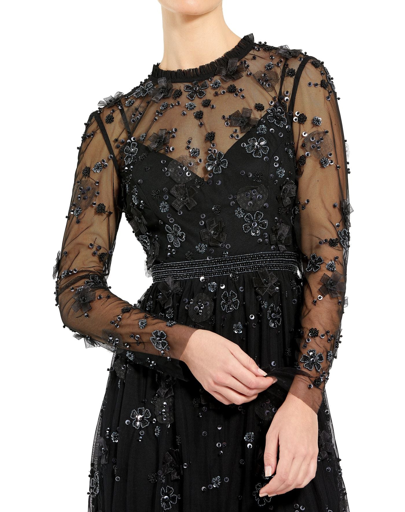 Mac Duggal 9140 Short Cocktail Long Sleeve Beaded Mini Dress