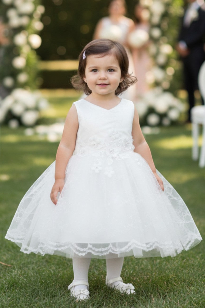 V-Neck Tea-Length Tulle Flower Girl Ball Gown by Cinderella Couture 9140B