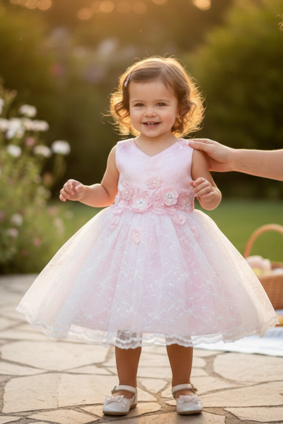 V-Neck Tea-Length Tulle Flower Girl Ball Gown by Cinderella Couture 9140B