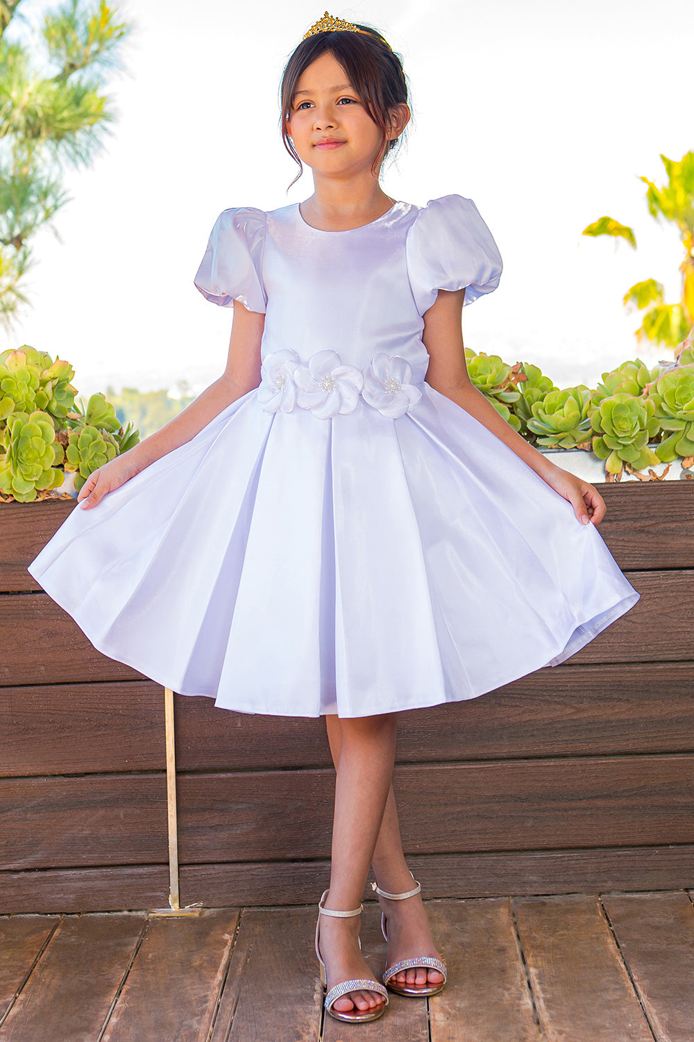 Cinderella Couture 9143 Short Puff Sleeve Pleated Flower Girl Dress