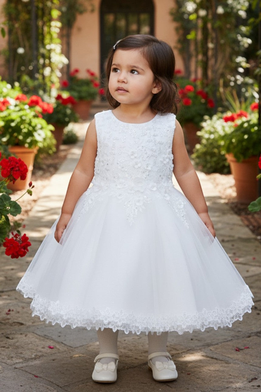 Jewel Tea-Length Tulle Flower Girl Ball Gown Cinderella Couture 9148B