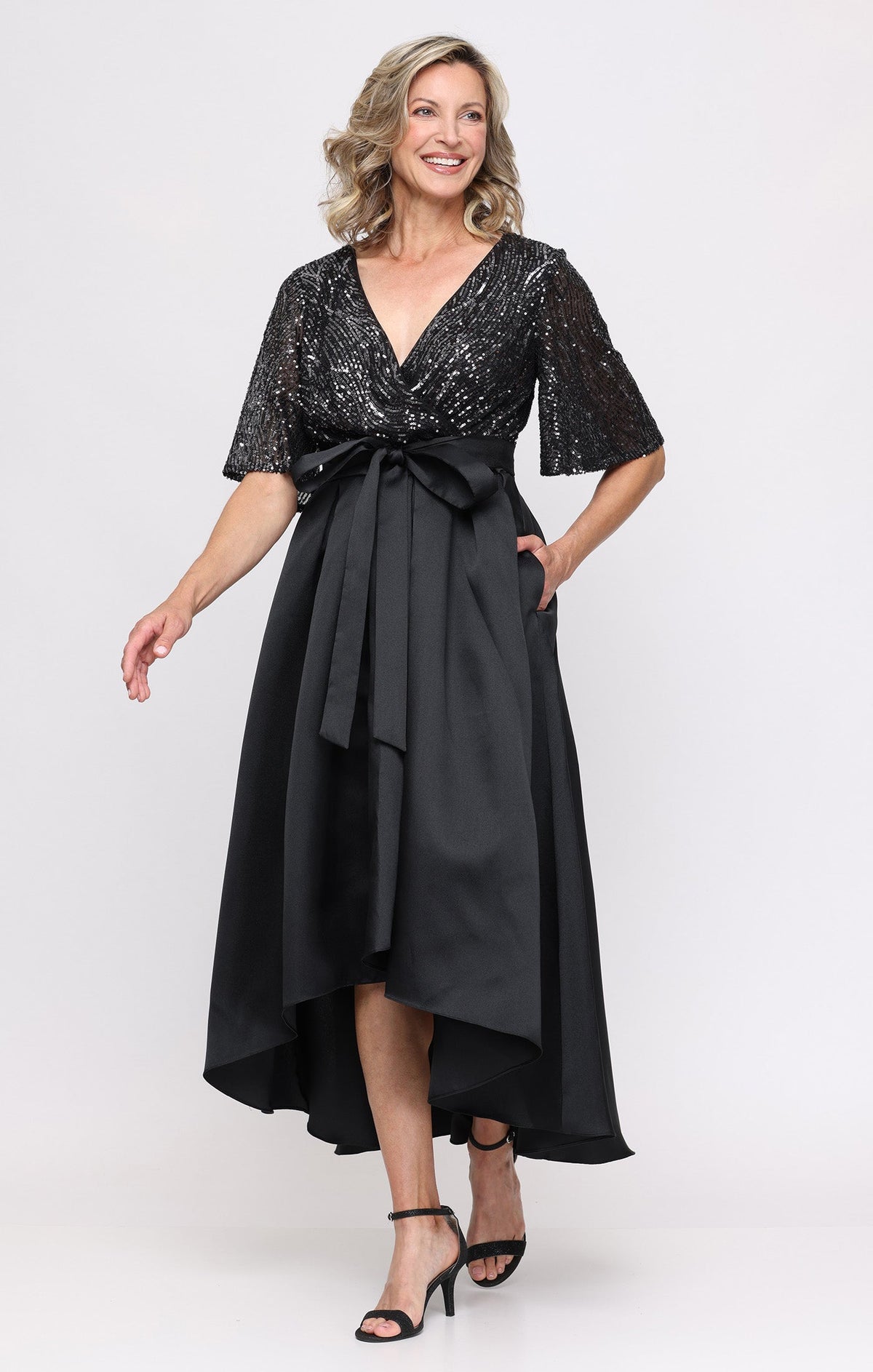 V-Neck High-Low Sequin Occasion A-Line SL Fashions 49149129