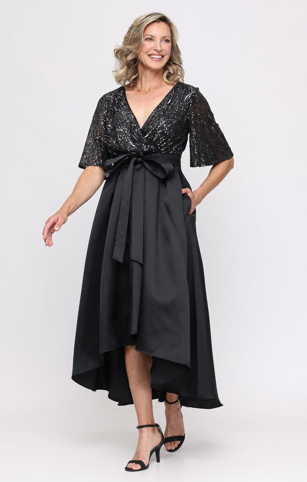 SL Fashions 49149129 V-Neck High-Low Sequin Evening A-Line