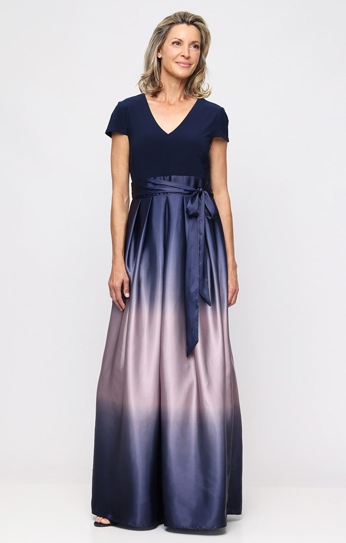 Mother of the Bride Dresses Long Formal Mother of the Bride Dress - A Line Pleated - SL Fashions 9150133 Navy/Mauve-Satin-9150133-Pleated