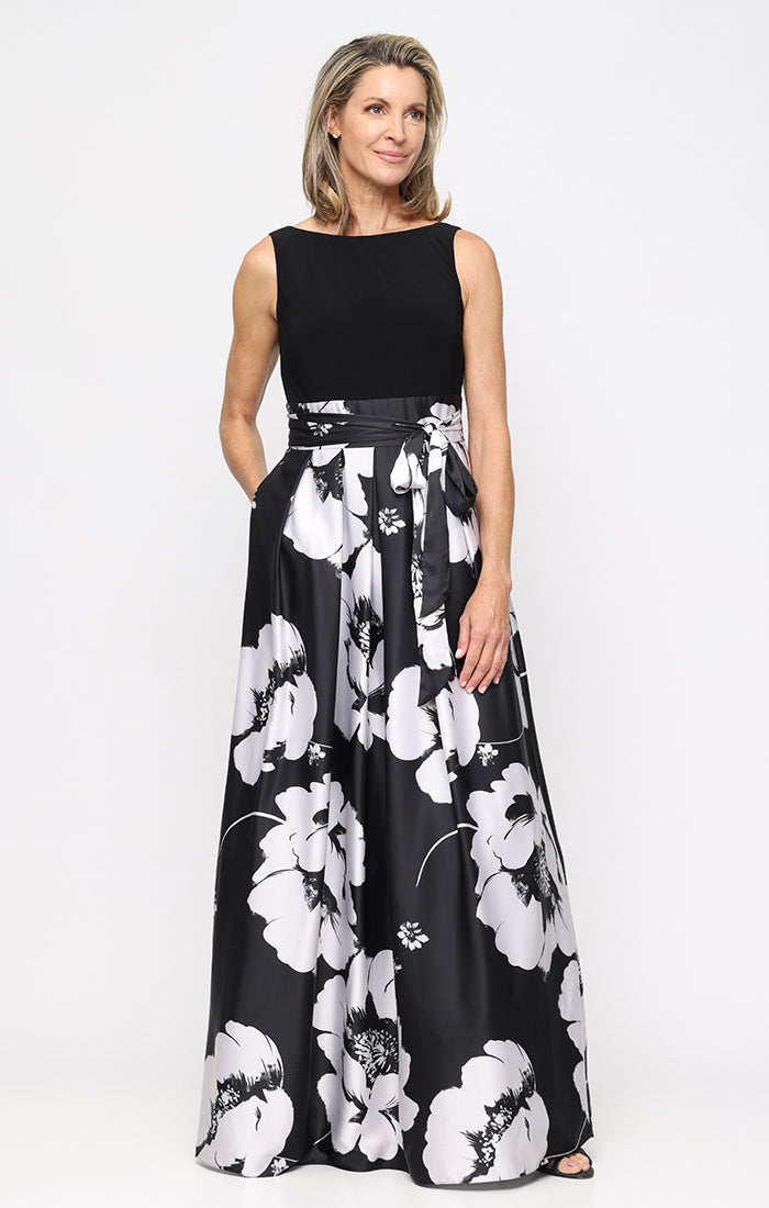 Bateau Floor-Length Satin Formal A-Line Gown SL Fashions 9251146