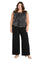 Plus Size Dresses Long Plus Size Formal Metallic Jumpsuit Silver/Black