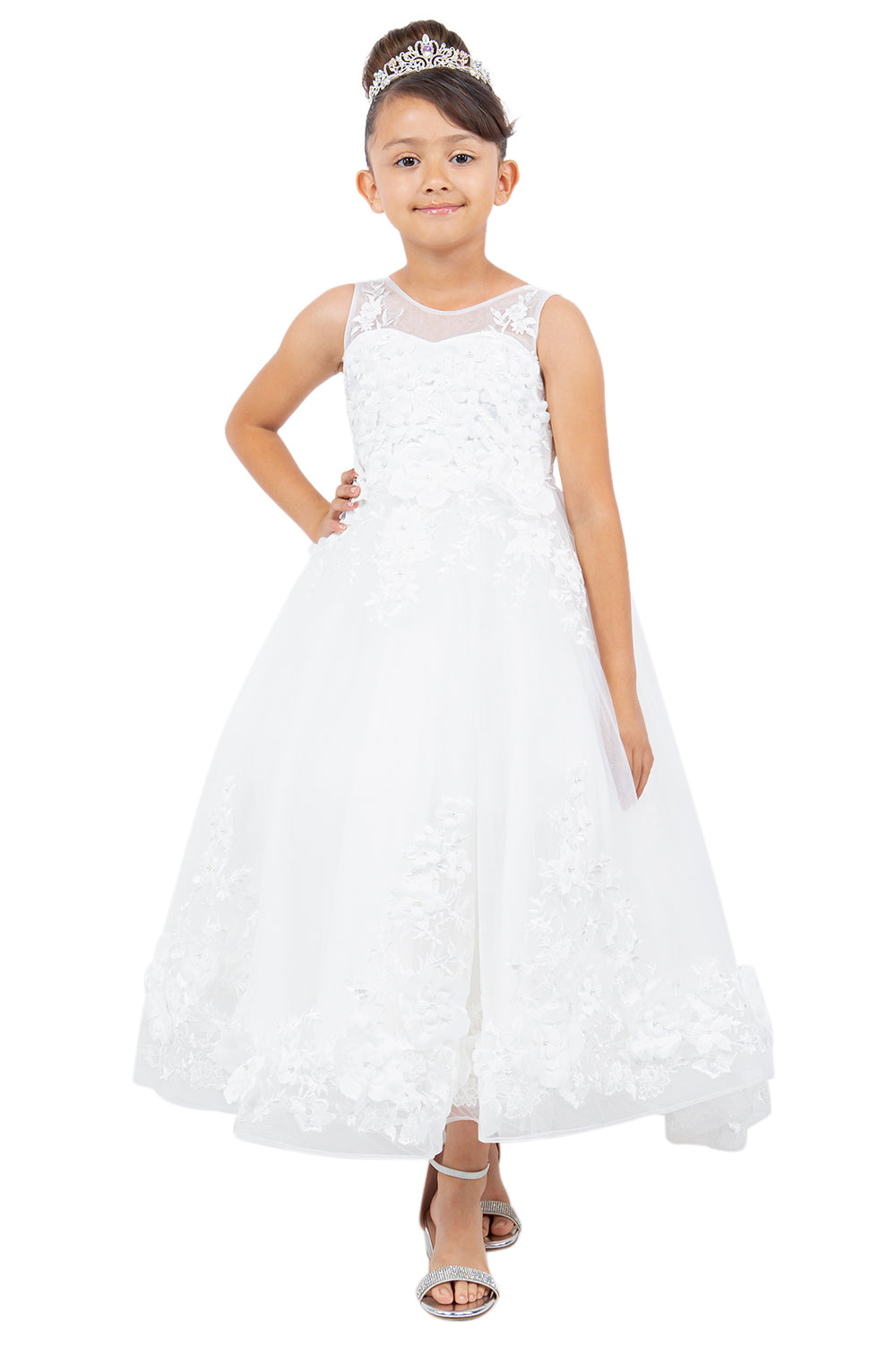 Cinderella Couture 9153 3D Floral High Low Flower Gril Dress