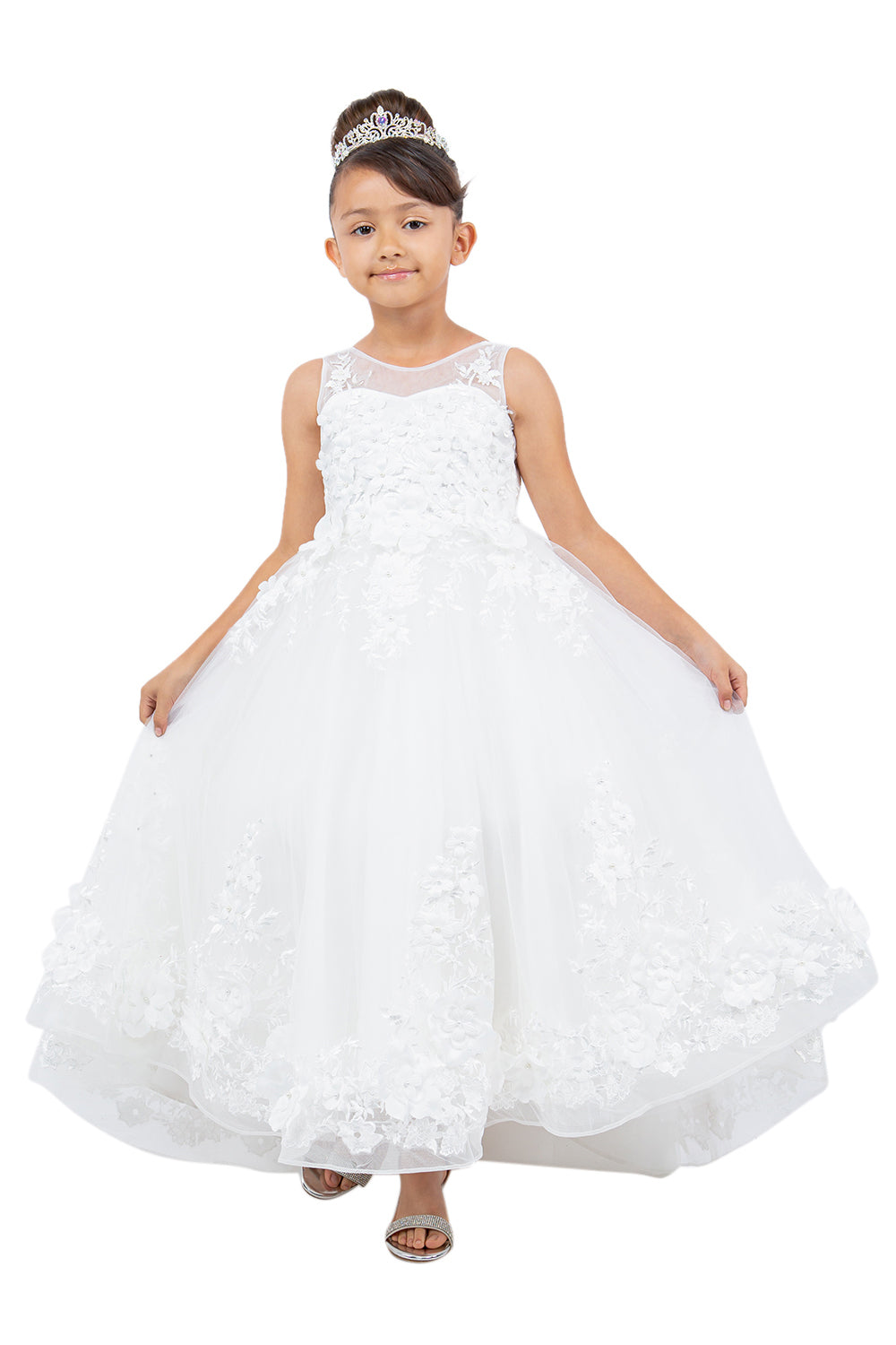 Cinderella Couture 9153 3D Floral High Low Flower Gril Dress