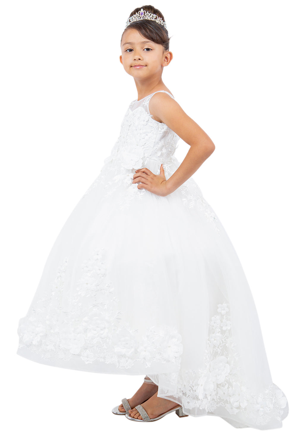 Cinderella Couture 9153 3D Floral High Low Flower Gril Dress