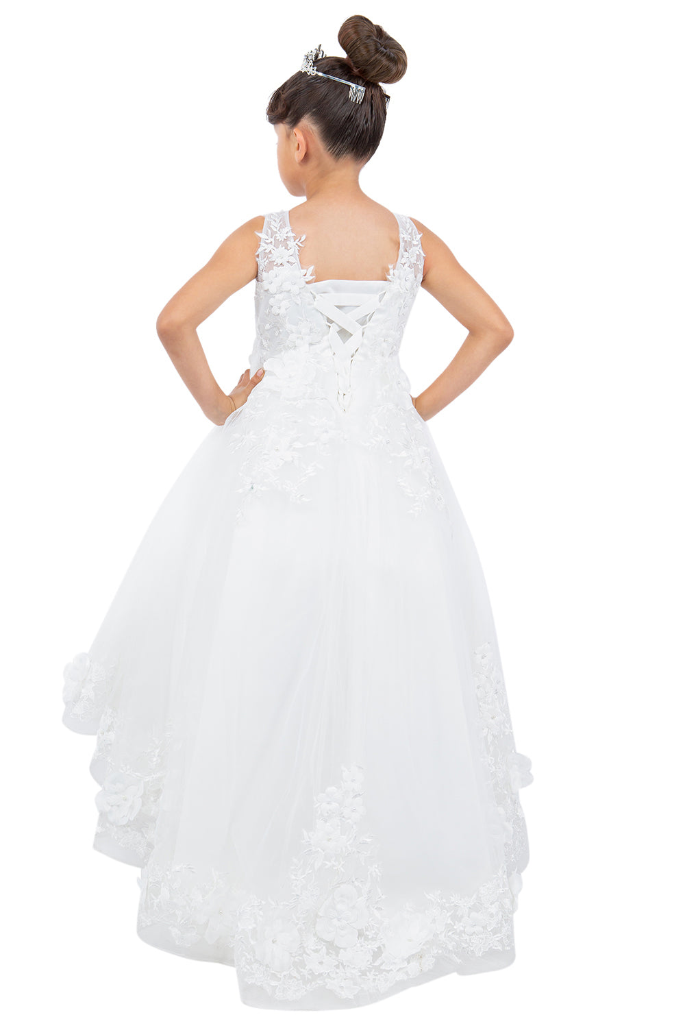 Flower Girl Dresses 3D Floral High Low Flower Gril Dress Off White