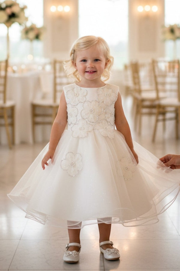 Jewel Tea-Length Tulle Flower Girl Ball Gown Cinderella Couture 9154B