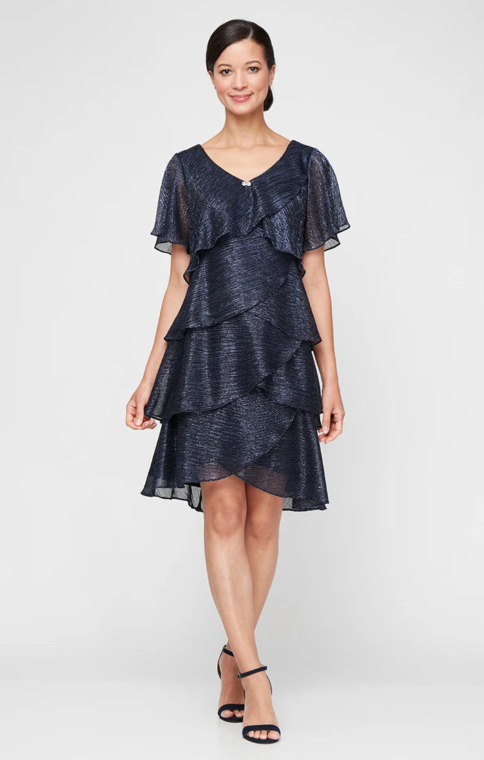 Shimmer Chiffon Tiered Short Dress SL Fashions 9155124