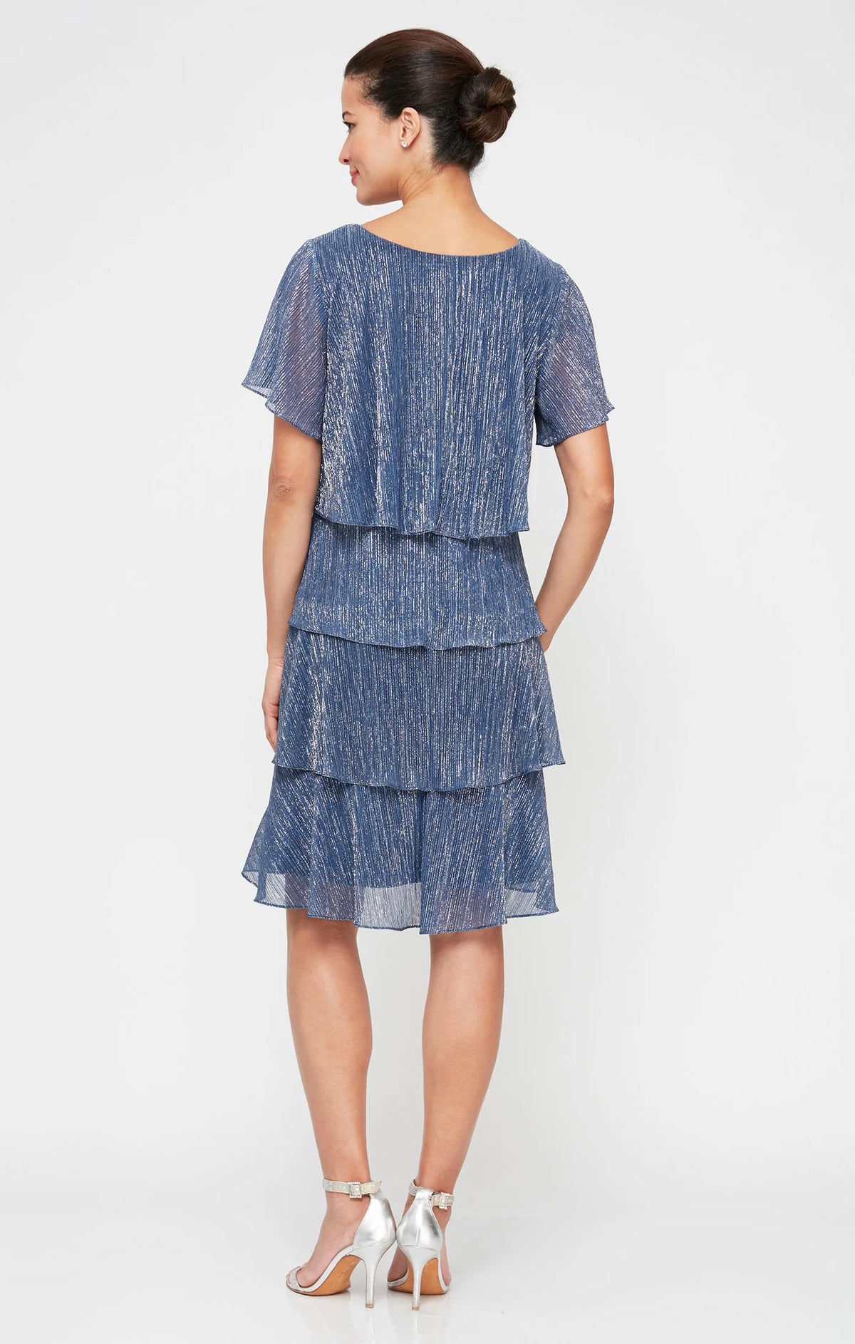 Shimmer Chiffon Tiered Short Dress SL Fashions 9155124