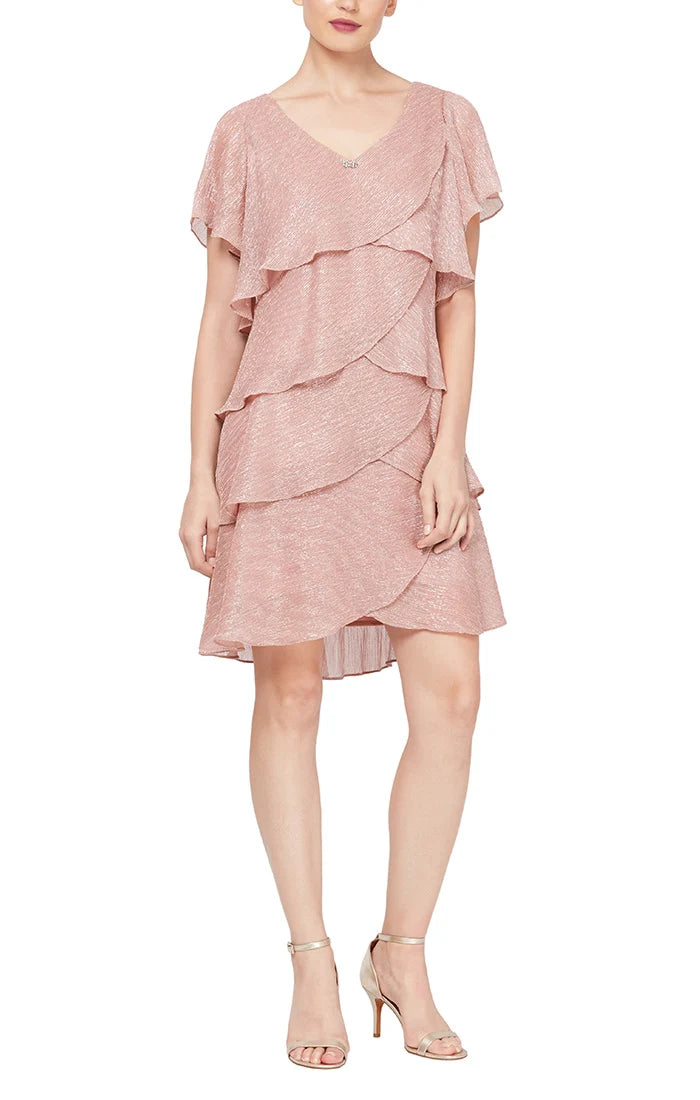 Shimmer Chiffon Tiered Short Dress SL Fashions 9155124