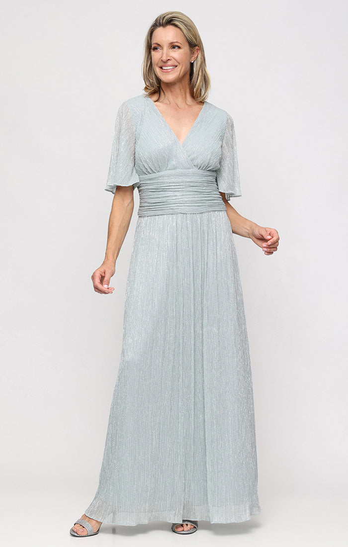 V-Neck Floor-Length Metallic Mesh Formal A-Line Gown SL Fashions 9155179