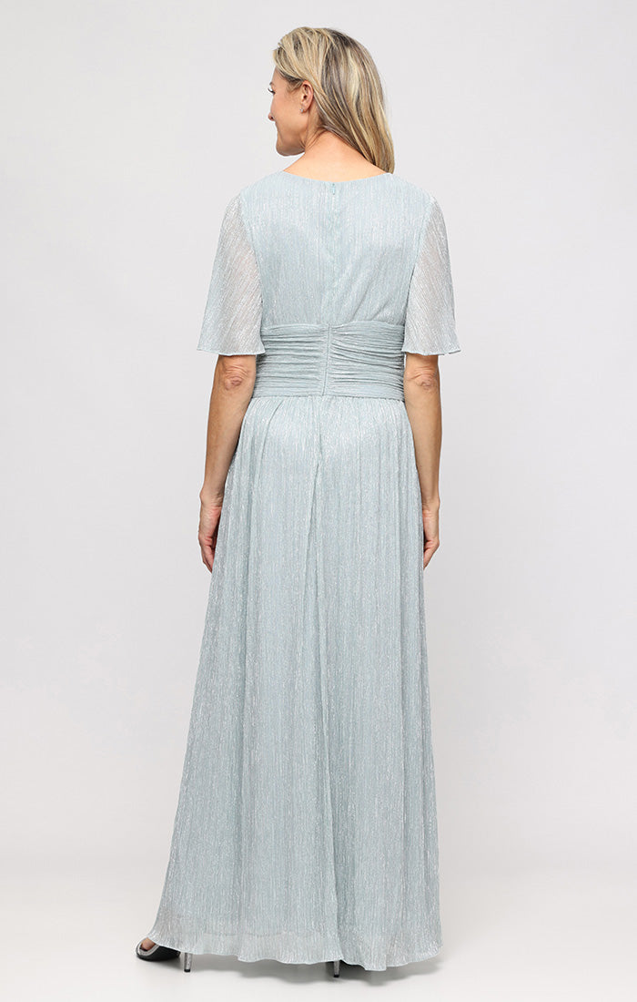 V-Neck Floor-Length Metallic Mesh Formal A-Line Gown SL Fashions 9155179