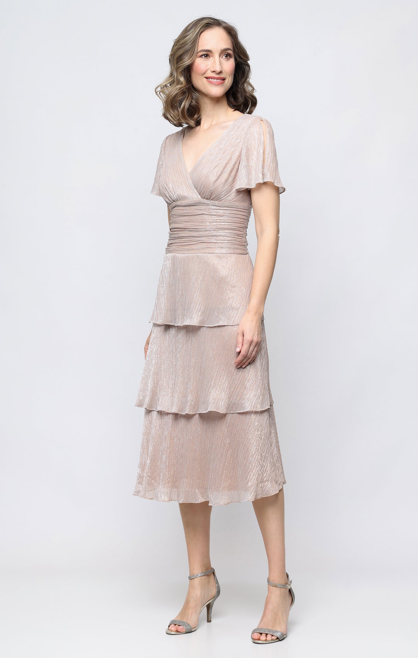 V-Neck Tea-Length Jersey Formal Fit & Flare Dress SL Fashions 9155202