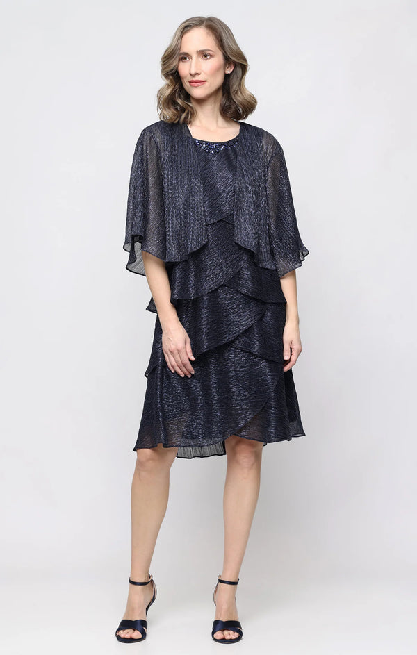 Tiered Beaded Neck Jacket Dress SL Fashions 9155215