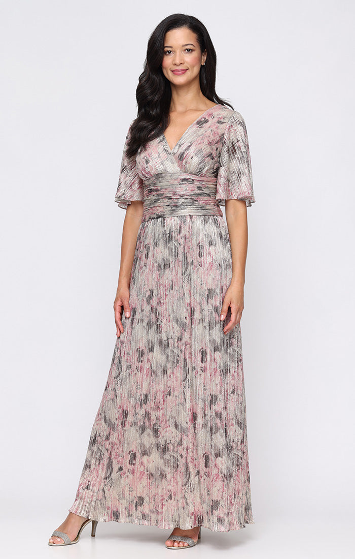 V-Neck Floor-Length Metallic Mesh Formal A-Line Gown SL Fashions 9255256
