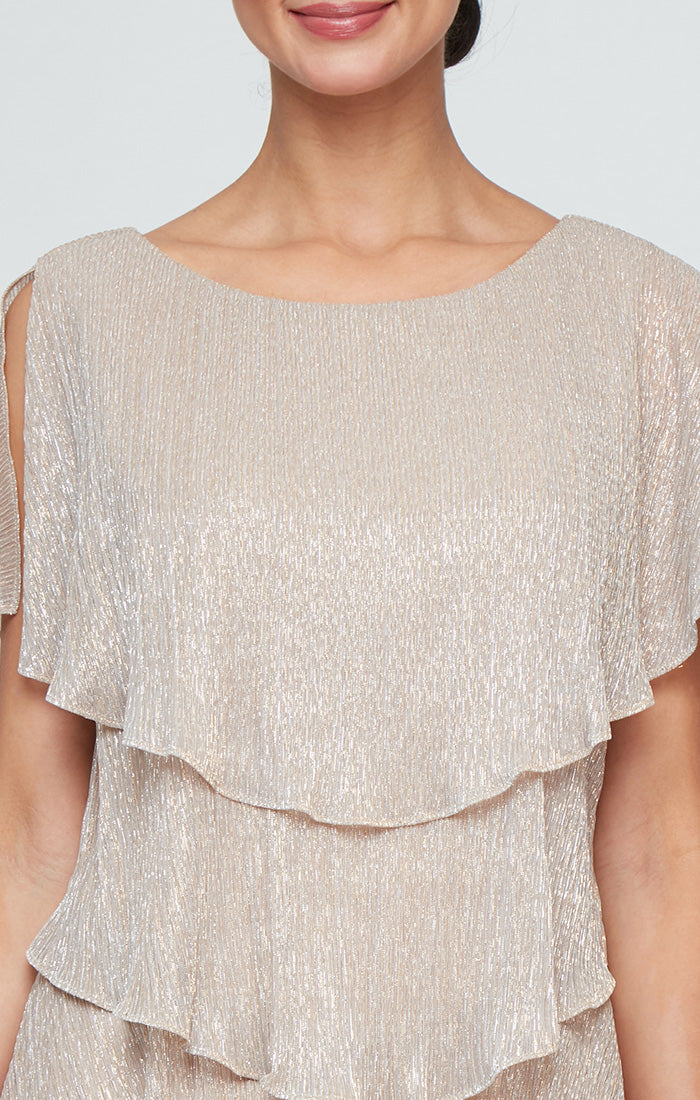 Cocktail Dresses Short Ruffle Tea Length Metallic Cocktail Dress SL Fashions 91552571 Gold