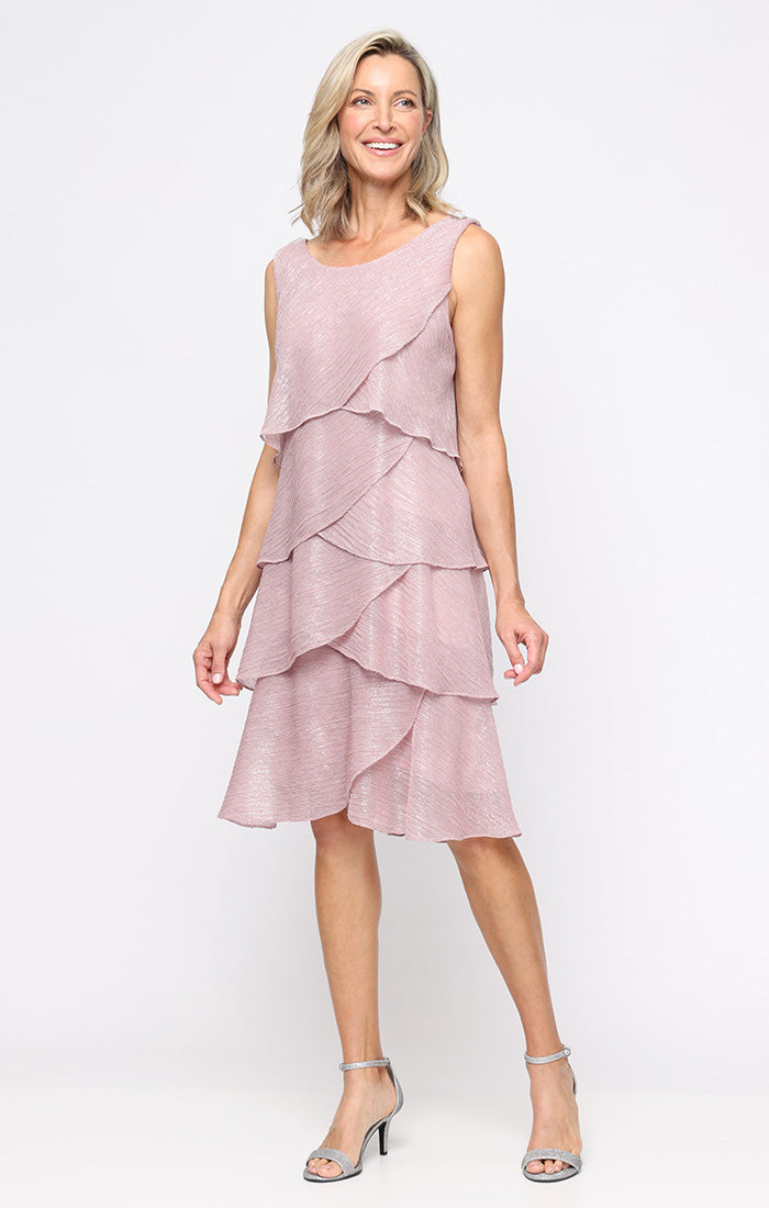 Cocktail Dresses Short Metallic or Ruffle Cocktail Dress SL Fashions 9155270 Faded Rose