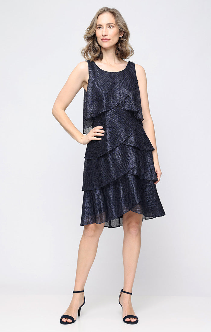 Cocktail Dresses Short Metallic or Ruffle Cocktail Dress SL Fashions 9155270 Navy