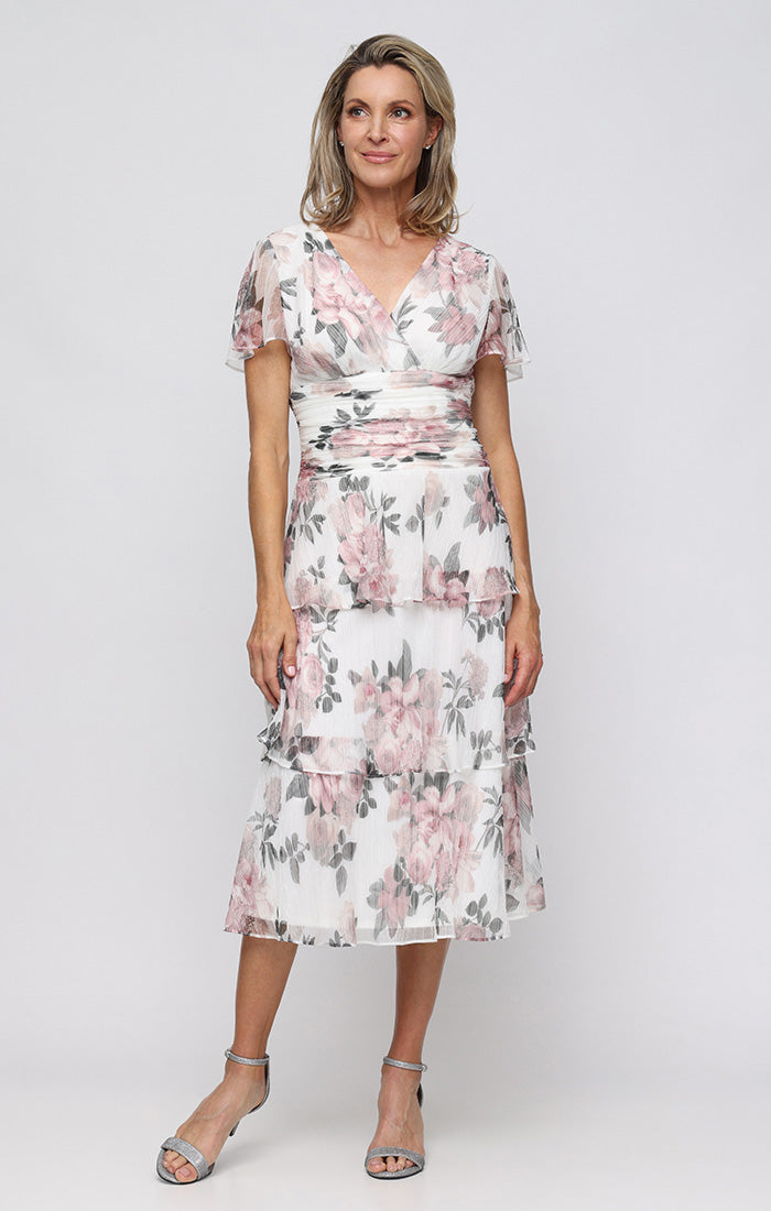 Cocktail Dresses Short Tea Length Print Cocktail Dress SL Fashions 9155288 Ivory Multi