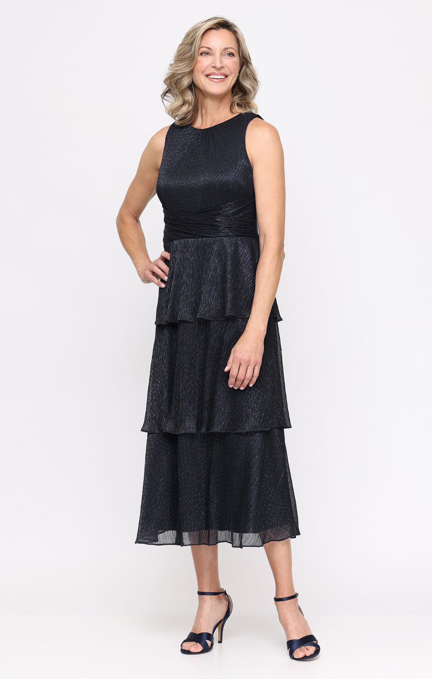 Crew/High-Neck Midi Chiffon Formal A-Line SL Fashions 9255309