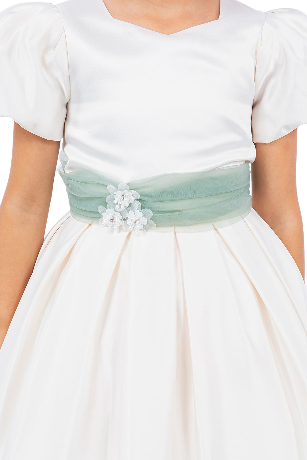 Short A Line Puff Sleeve Flower Girl Dress Ivory