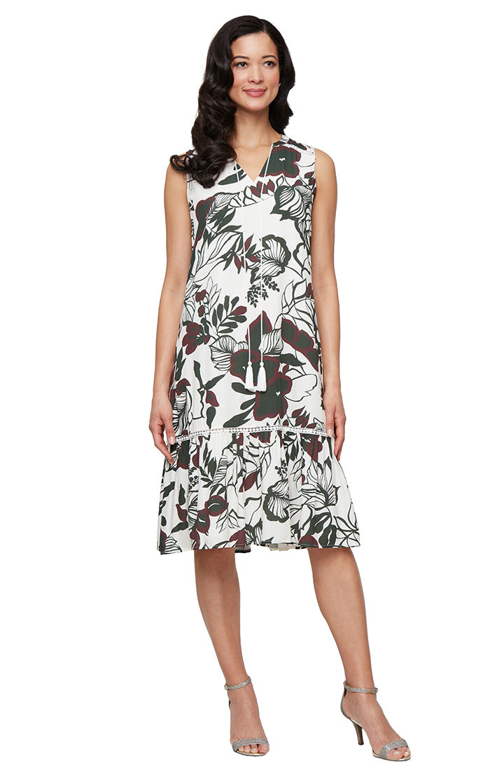 SL Fashions 9162119 Short Printed Tea Length Cocktail Dress