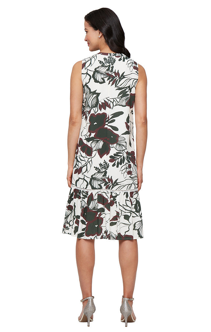 SL Fashions 9162119 Short Printed Tea Length Cocktail Dress