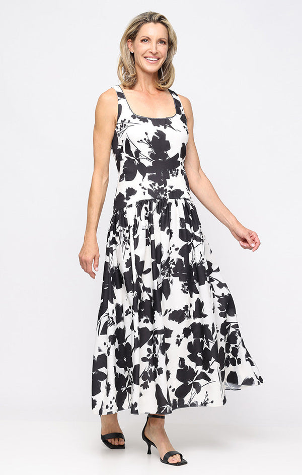 Scoop Neck Tea Length Floral Print Cocktail A-Line Dress SL Fashions 9162123