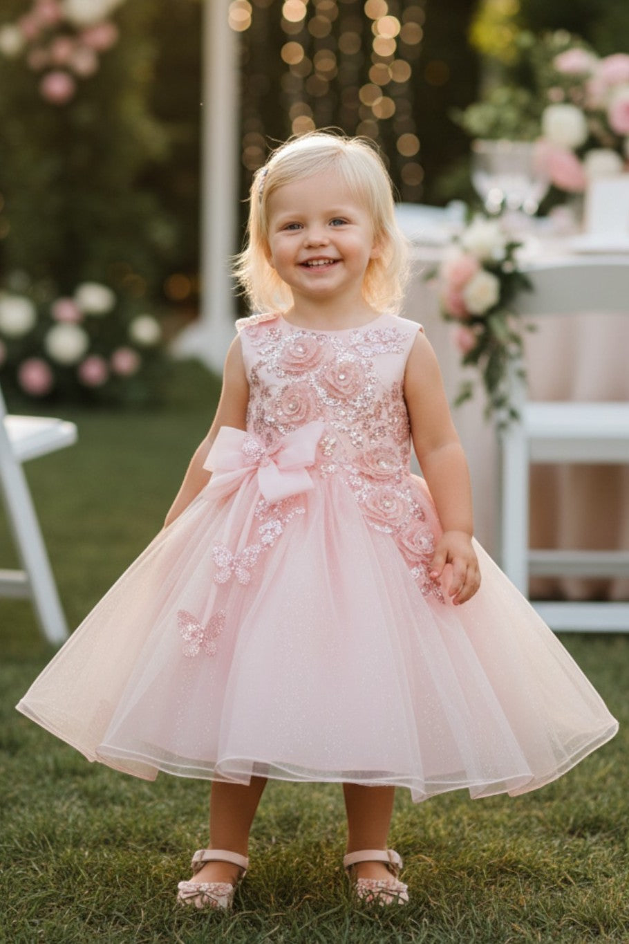 Jewel Tea-Length Tulle Flower Girl Ball Gown Cinderella Couture 9166B