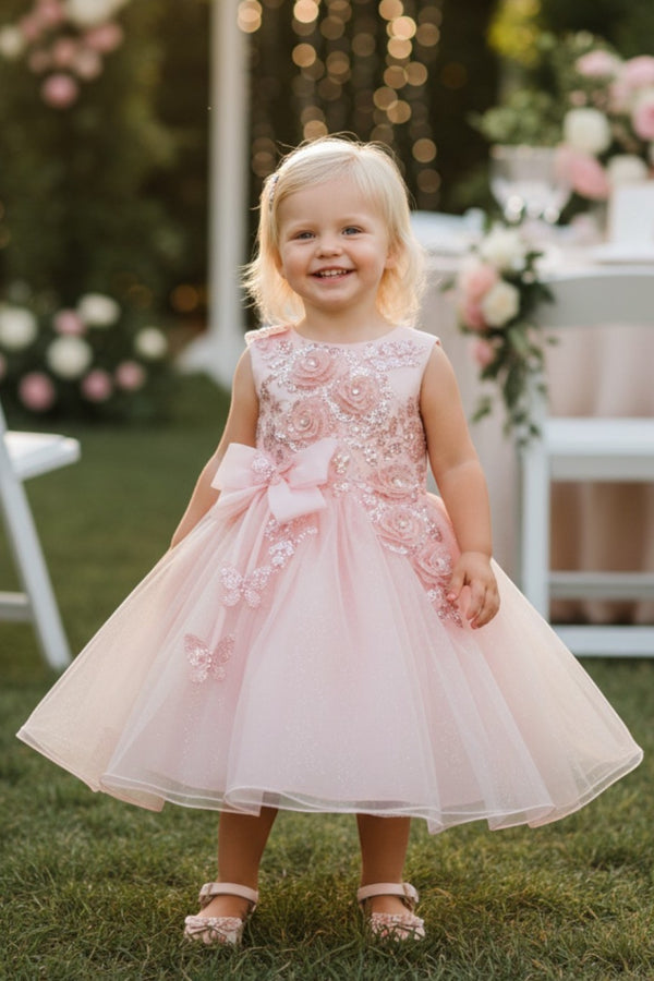 Jewel Tea-Length Tulle Flower Girl Ball Gown Cinderella Couture 9166B
