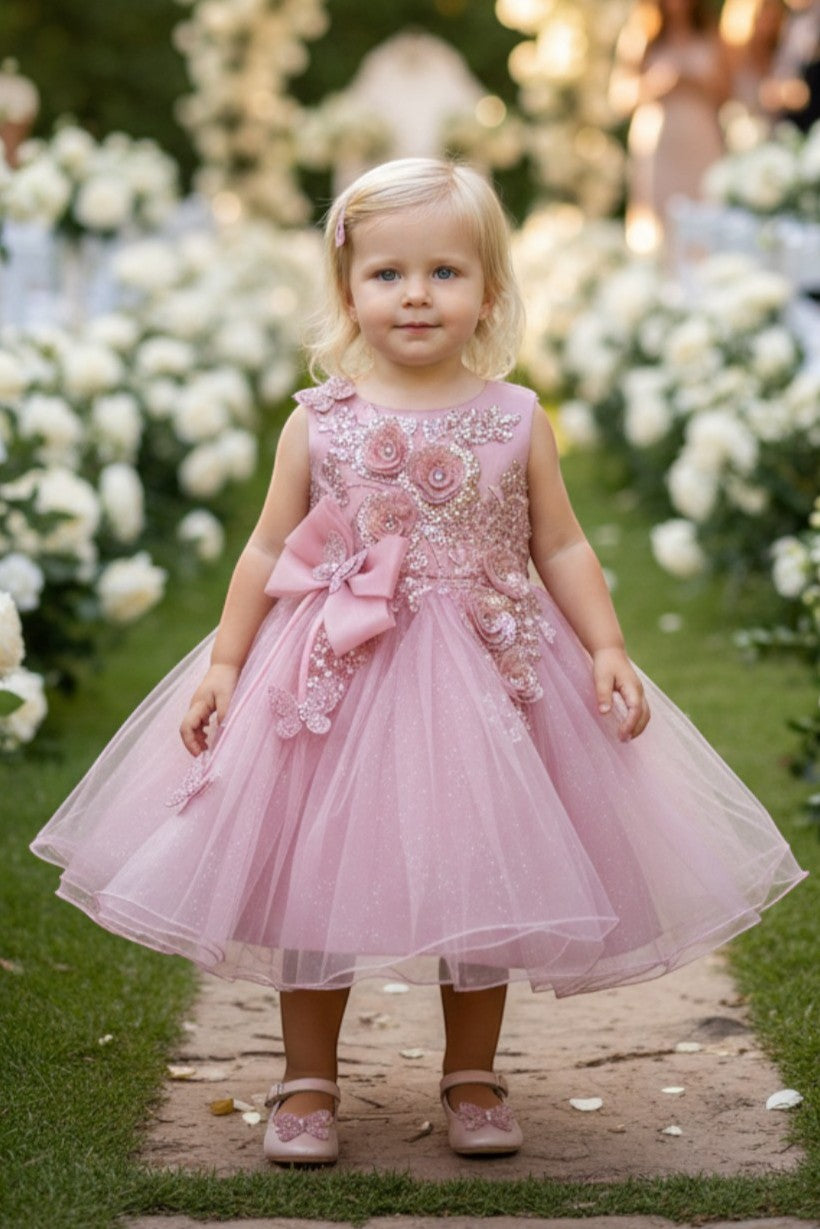 Jewel Tea-Length Tulle Flower Girl Ball Gown Cinderella Couture 9166B