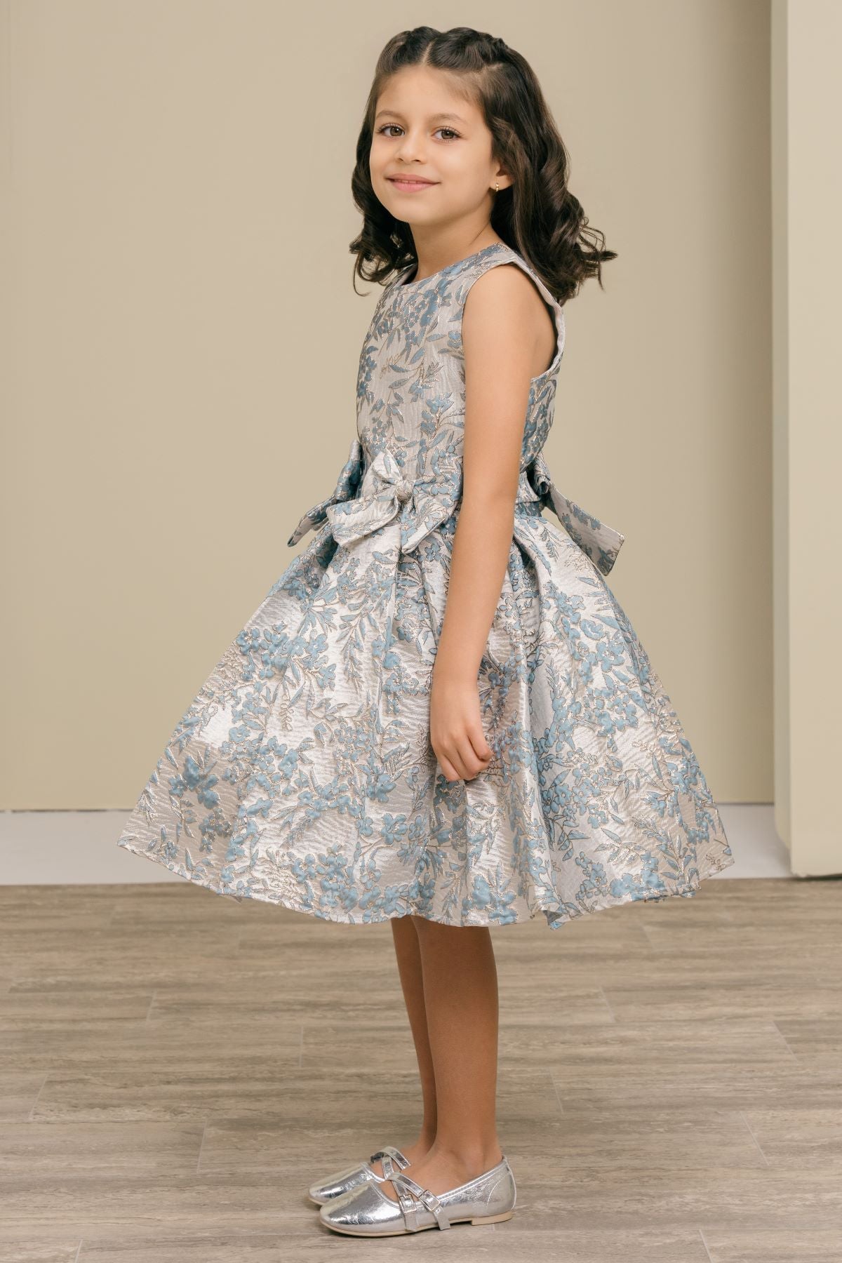 Flower Girl Dresses Floral Print Short A Line Flower Girl Dress Dusty Blue