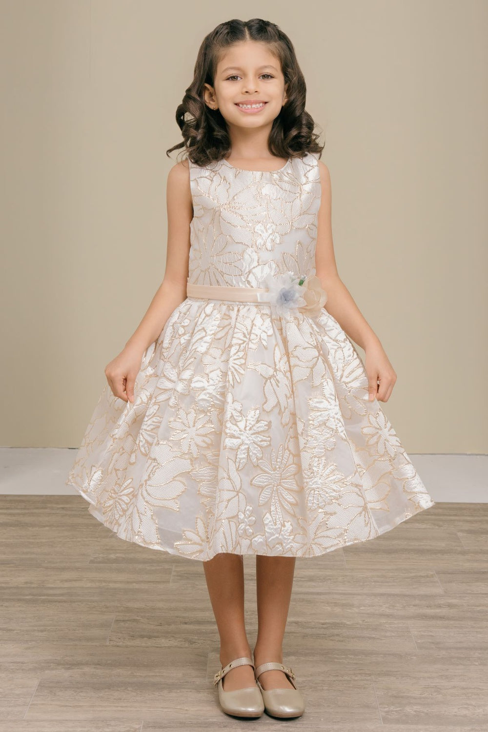 Flower Girl Dresses 3D Floral A Line Print Short Flower Girl Dress Champagne