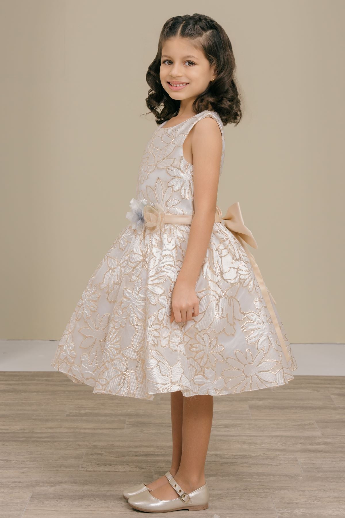Flower Girl Dresses 3D Floral A Line Print Short Flower Girl Dress Champagne