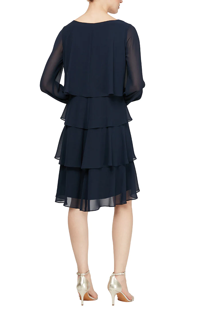 Deep Navy SL Fashions 9170378 Long Sleeve Cocktail Short Dress for $119
