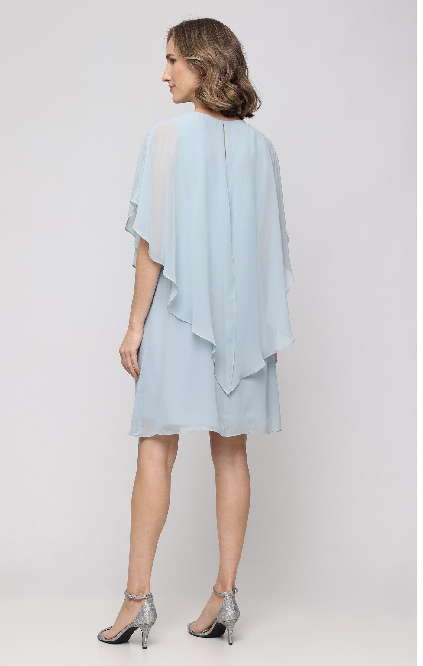 Aloe SL Fashions 9270700 Jewel Short Knee-Length Chiffon Petite Cocktail Capelet Dress